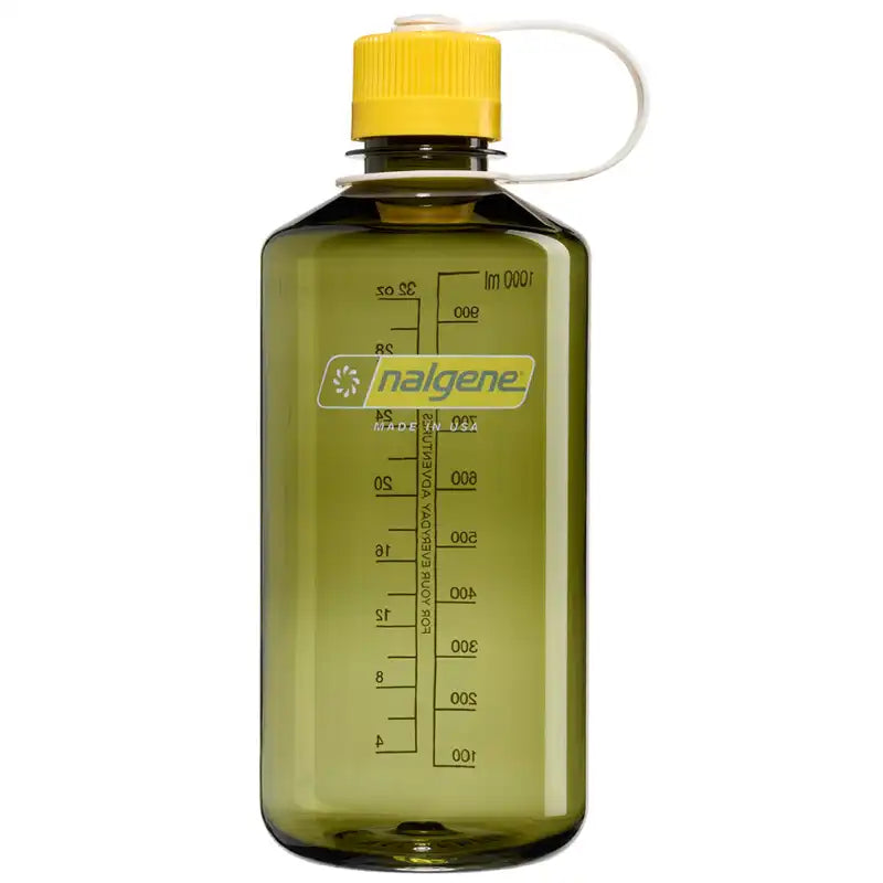 Green Nalgene water bottle with yellow cap