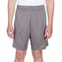 Gray shorts worn by a person on a white background