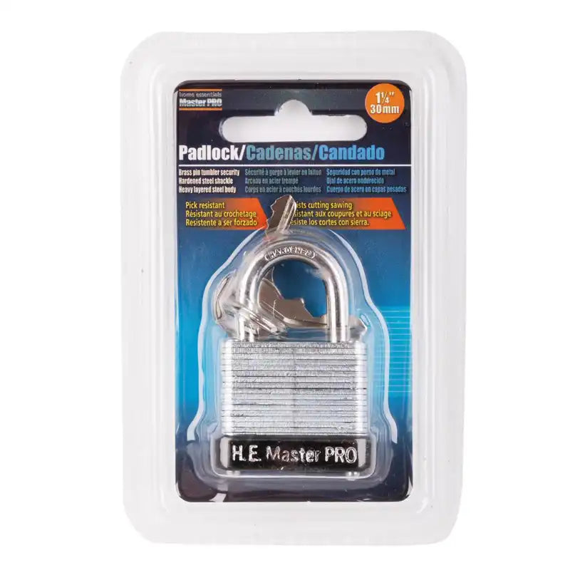 H.E. Master Pro padlock in packaging