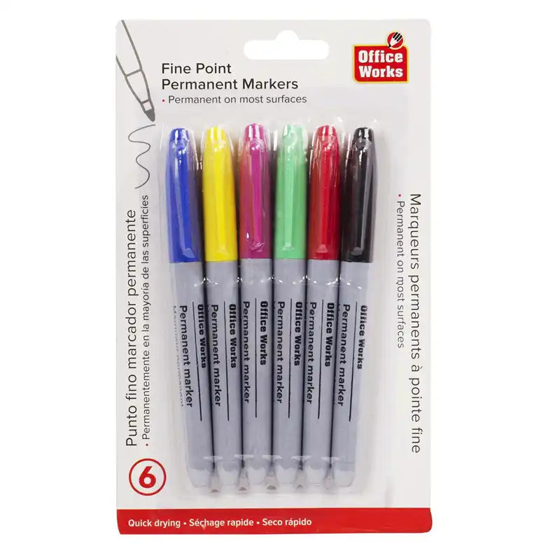 Office Works Colour Waterproof Markers 6pk