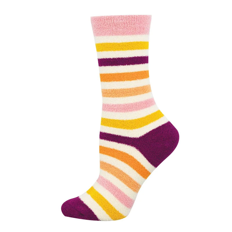 Pajama Knit super soft sock with Purple, Pink, Yellow, and white stripes