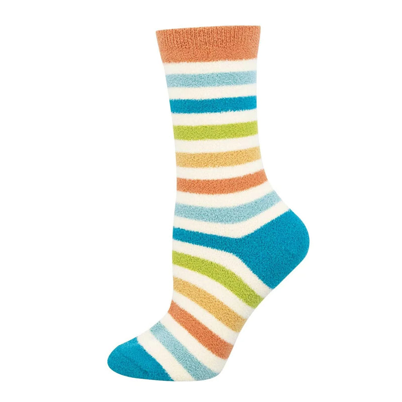 Pajama Knit super soft sock with teal, green orange and white stripes