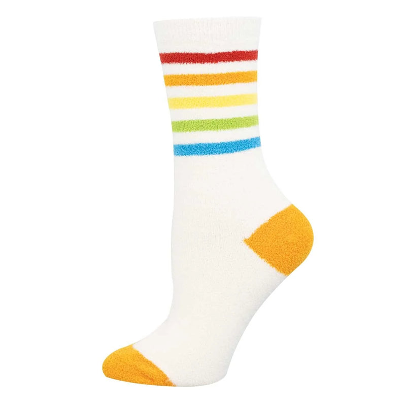 White Pajama Knit super soft sock with Coloured sport stripes and contrast heel and toe