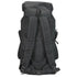 A black tactical backpack shown from the back, featuring padded shoulder straps, mesh ventilation panels, and plastic buckle closures
