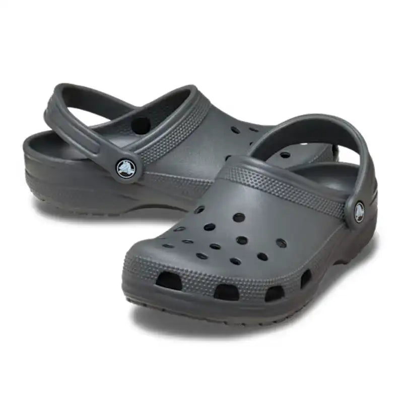 Pair of gray Crocs clogs