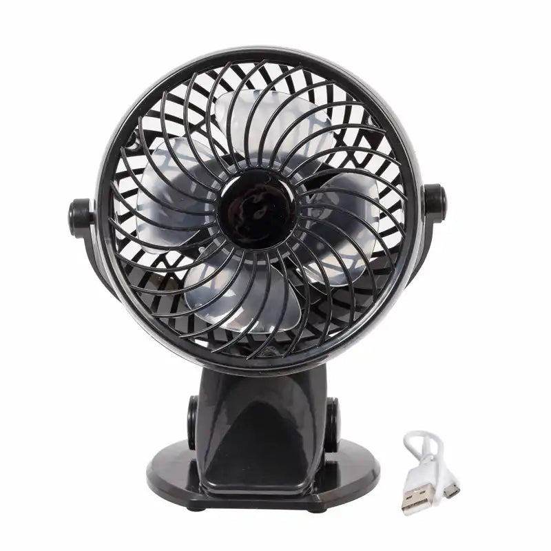 Black portable fan with USB cable