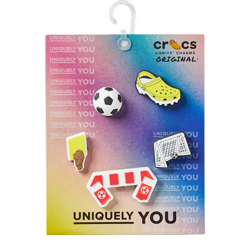 Crocs charms set on a colorful card with 'Crocs' branding