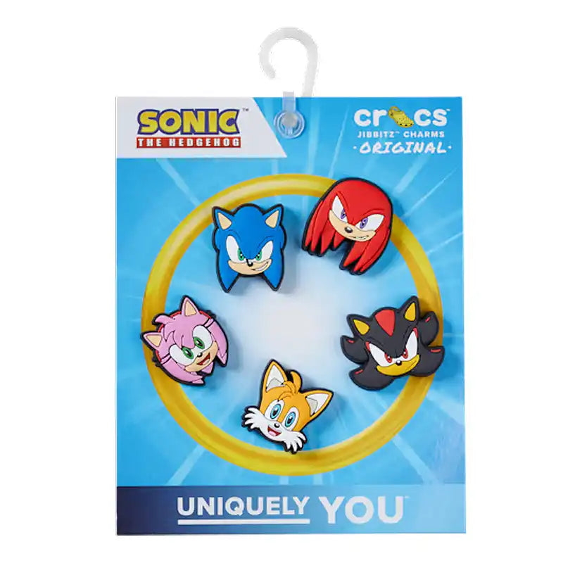 Sonic the Hedgehog character charms on Crocs branded packaging