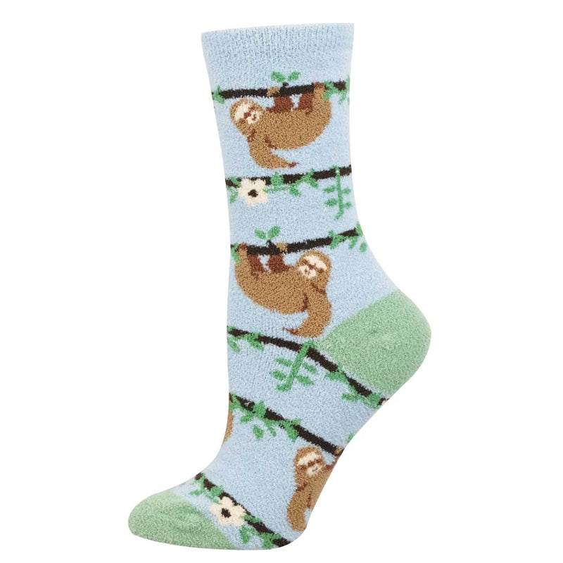 Soft P.J. Socks with &nbsp;laid-back sloths lounging in leafy branches.