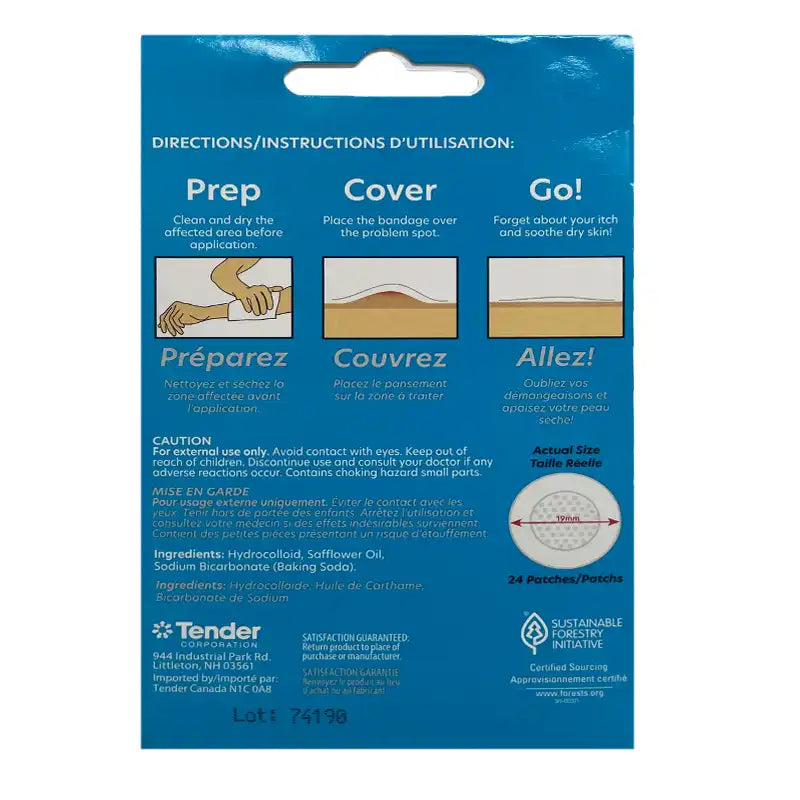 Packaging of Afterbite itch relief patches with instructions and ingredients listed.