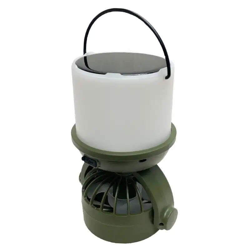 Green and white solar powered camping lantern