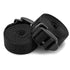 Two rolls of black webbing strap with black plastic quick-release buckles