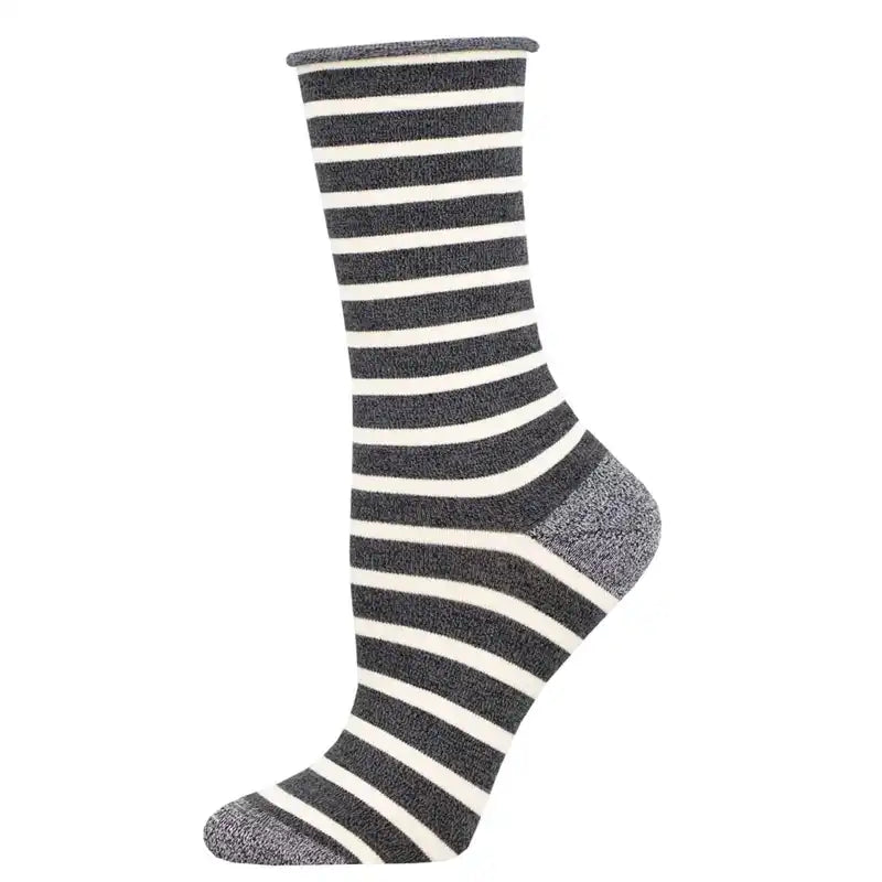Women's Bamboo Grey Stripe Roll Top Socks