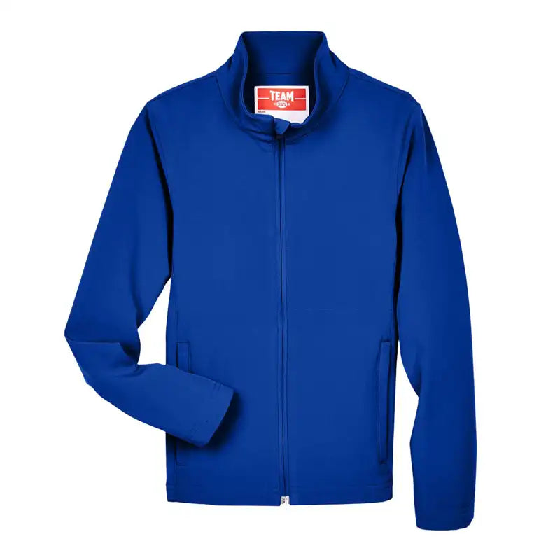 A royal blue zip-up jacket with a stand-up collar